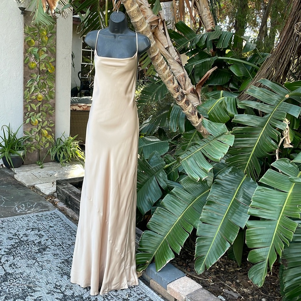 show me your mumu, champagne, satin bias, cut slip dress